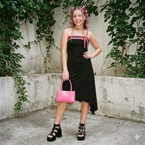 VTG Byer Too! Black Strapless Asymmetrical Dress Sz M Pink Ribbon Fairy Y2K NWT